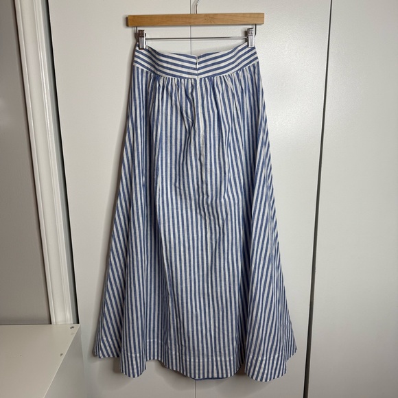 Sézane Blue White Striped Linen Cotton Maxi Skirt with Slit NWT US 6 - Picture 5 of 12